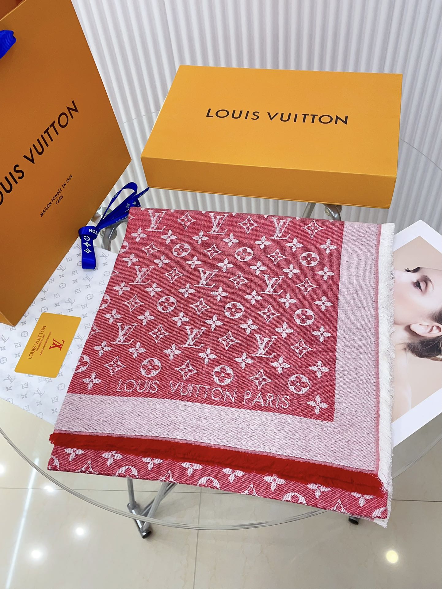 LV Monogram Denim Shawls M76068 Beige Rose